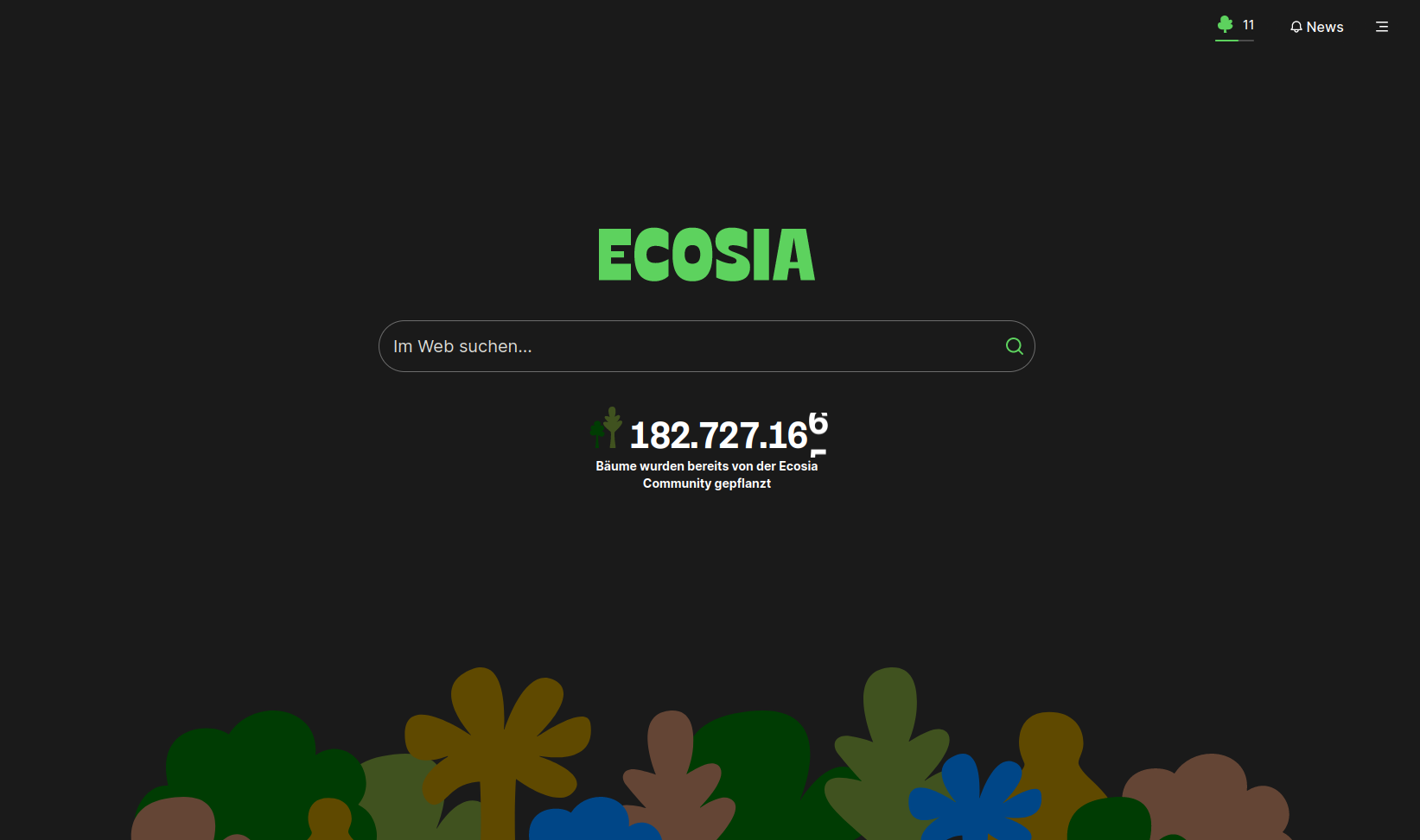 Screenshot of the Ecosia homepage