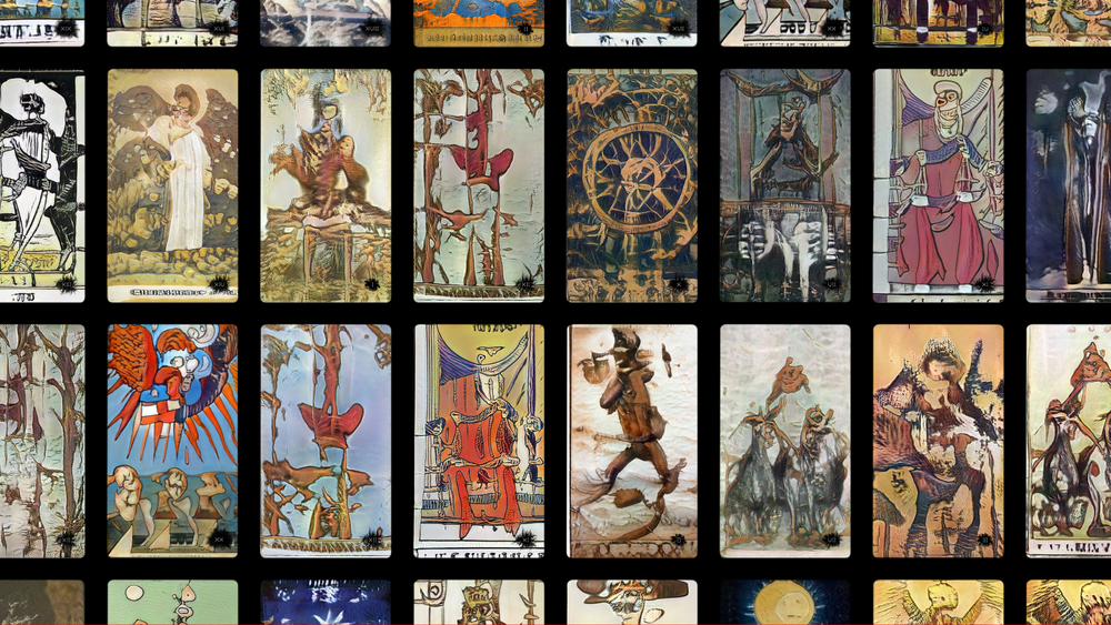 Tarot of the Latent spaces cards laid out in a grid